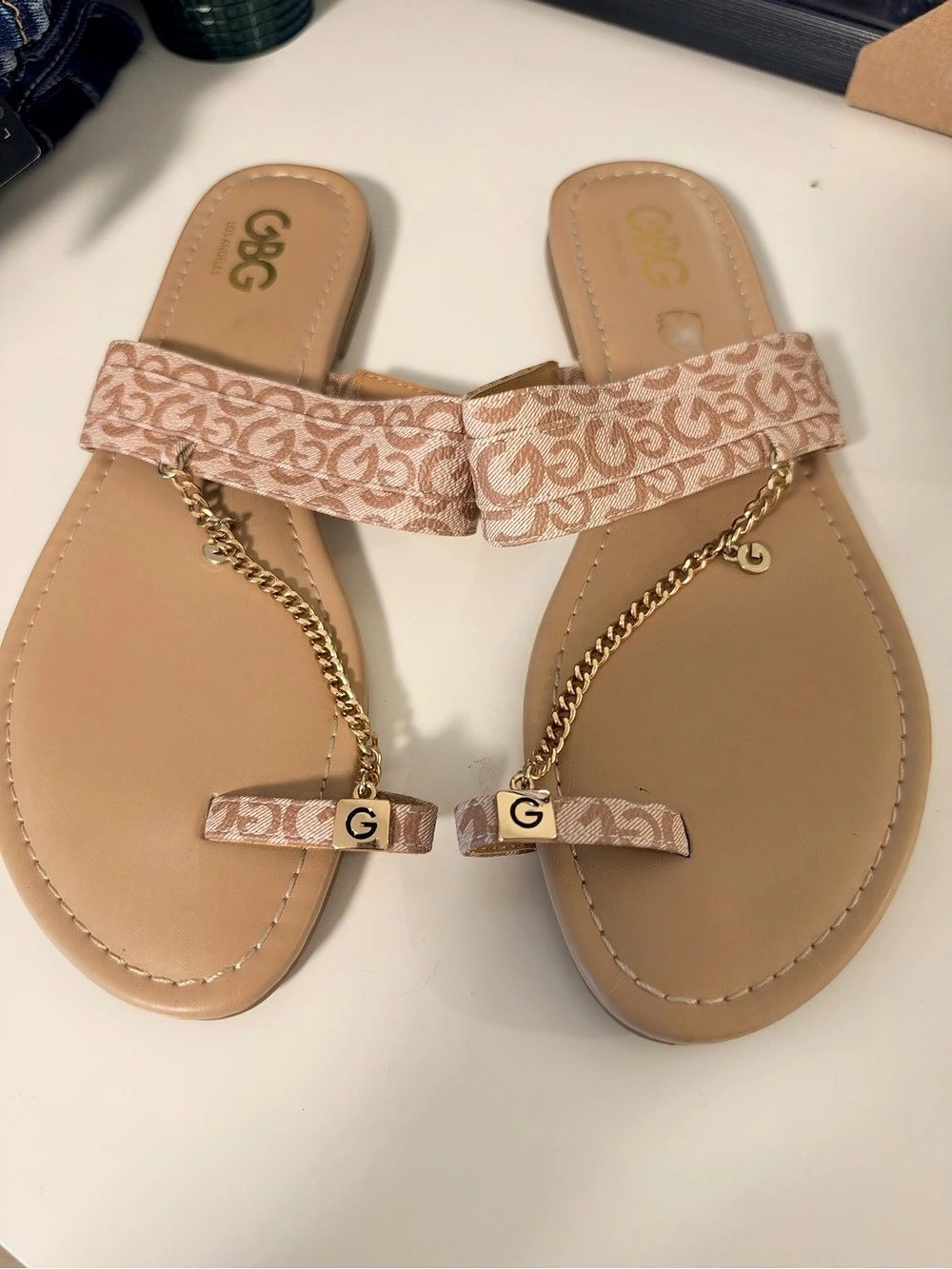 GBG Women's Chain Detail Sandals Brown & Pink US 10